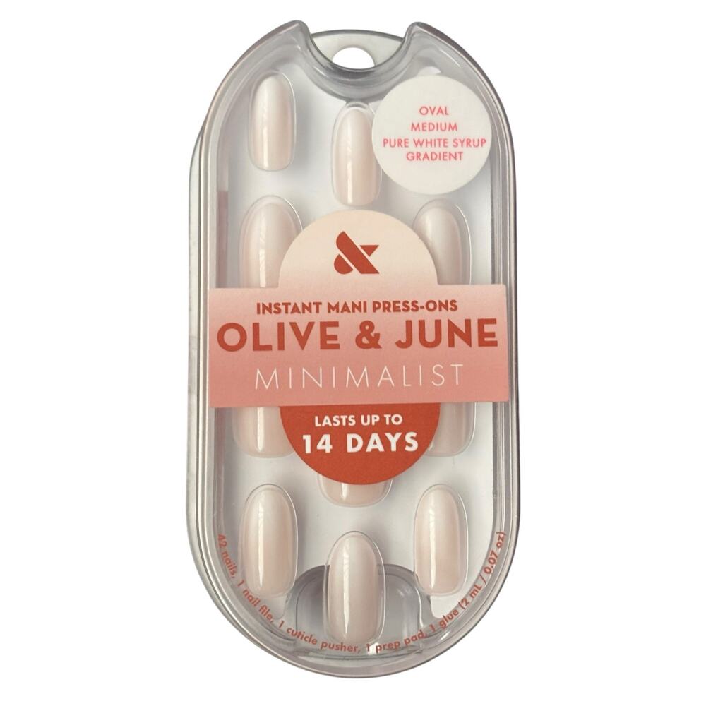 Olive & June Press‑On Nails•Minimalist•Pure White Syrup Gradient•Oval•Short•Pink